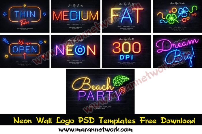 Neon Wall Logo PSD Templates  Design Free Download